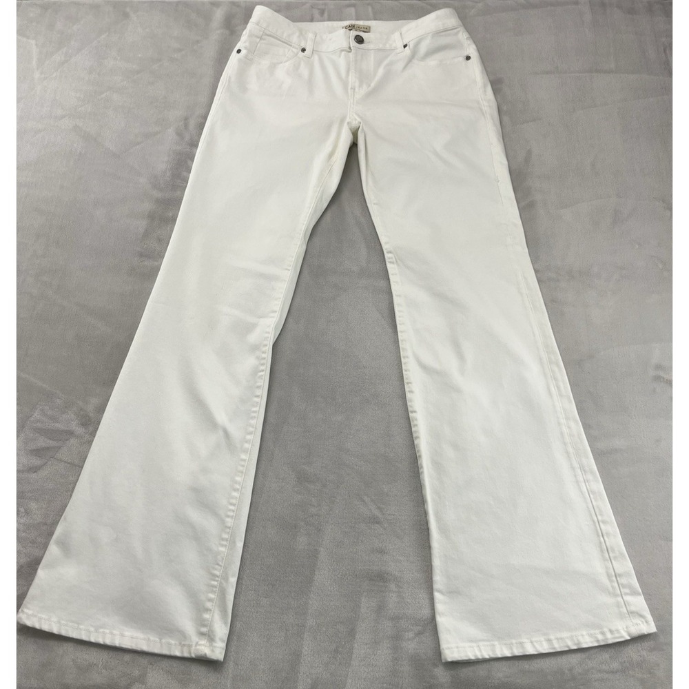 Cabi Jeans Women 10 Cream White Denim Stretch Wide Straight Leg Flared Preppy
